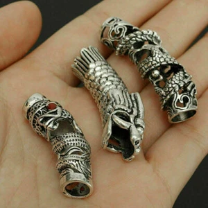 3x Viking Beard Bead Dreadlocks Cuff Hair Beads Jewellery Celtic Silver Tibetan - Picture 1 of 7