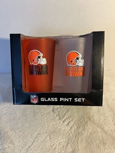 NFL Cleveland Browns Set Of Two Frosted 16oz Glasses New In Box - Picture 1 of 5