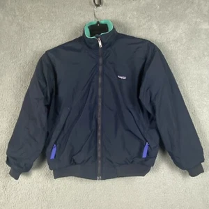 Vintage Patagonia Jacket Boys Size 10 Blue Green Fleece Lined Bomber Winter - Picture 1 of 11
