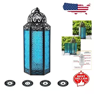Extra Large Blue Moroccan Lantern Candle Holder - Elegant Indoor & Outdoor Decor - Picture 1 of 6