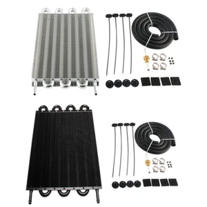 8 Row Universal Remote Fin Transmission Oil Cooler Kit Silver - Picture 1 of 6