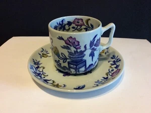 Copeland Spode New Stone England Bowpot Blue Multicolor Demitasse Cup And Saucer - Picture 1 of 5