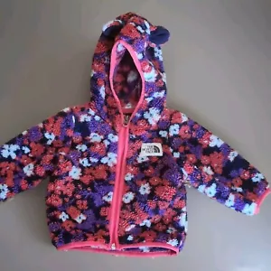 North Face Coat Infant 3-6M EarBear Hoodie Full Zip Jacket Fleece Kids Floral A1 - Picture 1 of 8