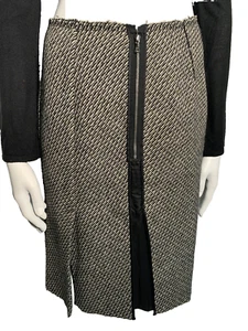 PRADA Skirt IT 40 UK 8 Black White Stripe Tweed Black Trim Side Pleats With Zip - Picture 1 of 6