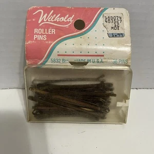 Vintage Wilhold Roller Pins punta in gomma marrone Bobby Pins 36 spille made in USA - Foto 1 di 3
