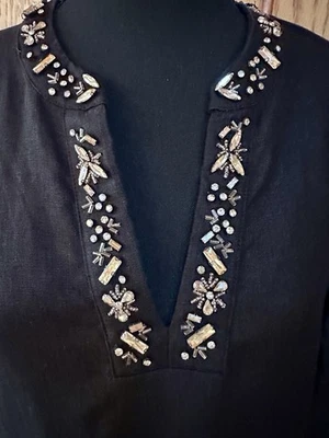 Caftán AaLine adornado Chico’s lino perfecto cálido vacaciones M-L 2,5 N sin etiquetas  Foto 1 de 4