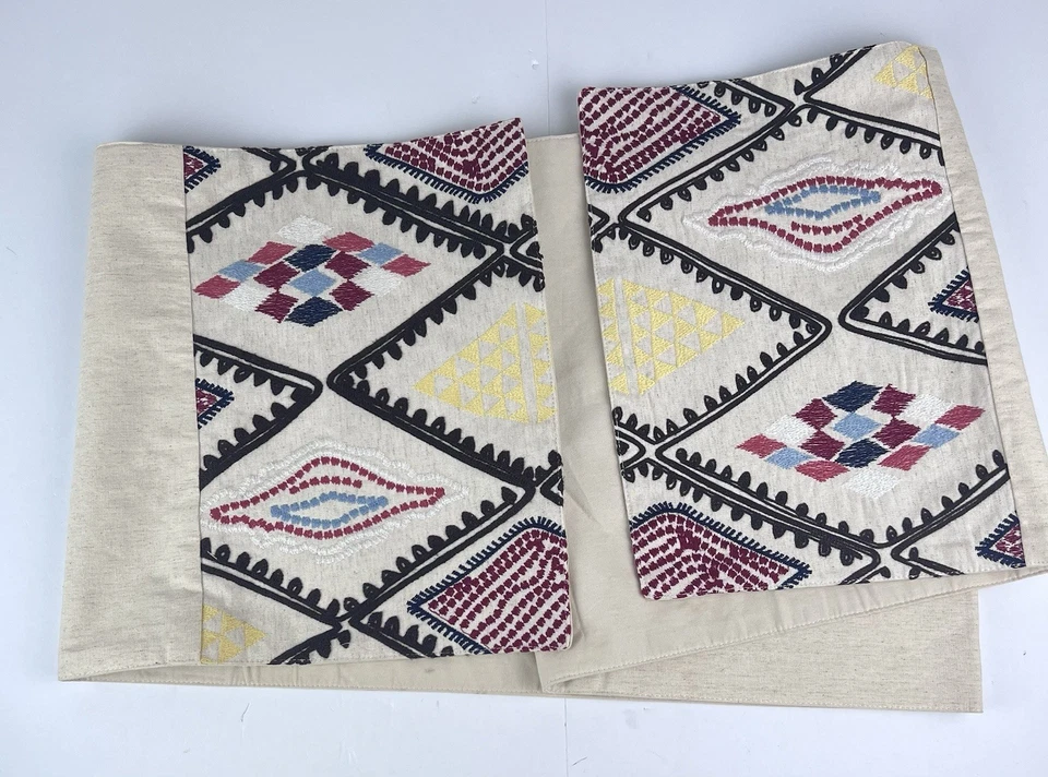 Threshold Embroidered Table Runner Cream Brown Red Boho 14 in. x 72 in. - Image 1 of 4
