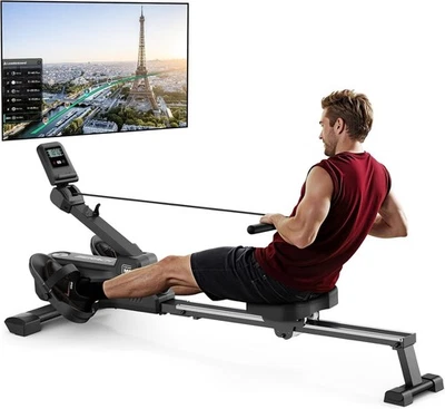 Compact Magnetic Rowing Machine 16-Level Quiet Dual Rail App Smart Home Rower - Image 1 of 4