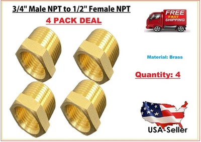 4 PK Hex Reducer Bushing 3/4" Male x 1/2" Female NPT Adapter Pipe Fitting Brass - Image 1 of 4