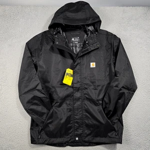 Carhartt Rain Jacket Mens Large BLACK Hooded OUTDOOR Hunting Fishing Hiking NWT - Picture 1 of 21