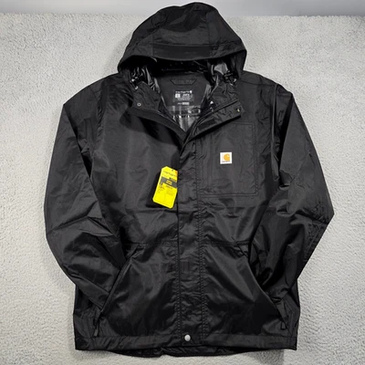 Carhartt Rain Jacket Mens Large BLACK Hooded OUTDOOR Hunting Fishing Hiking NWT - Image 1 of 4