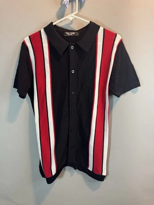 PJ Paul Jones Knit Button Up Polo Golf Shirt Small Black Red Stripe Short Sleeve - Image 1 of 4