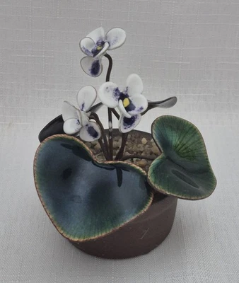 Bovano of Chesire Enamel on Copper African Violets Sculpture EUC Free Ship - Image 1 of 4