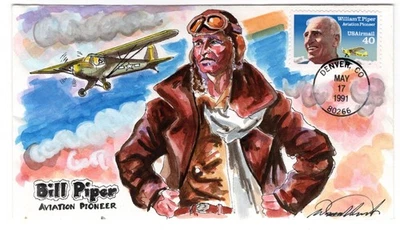 C129 William T. Piper 1991 Denver CO FDC - Wild Horse Hand-Painted - Image 1 of 2