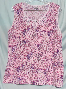 Basic Editions Pink Purple Geometric Scoop Neck Sleeveless Knit Tank Top Size XL - Picture 1 of 3