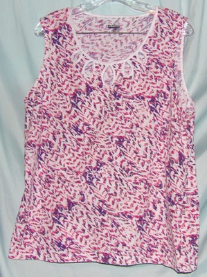 Camiseta sin mangas tejida sin mangas cuello redondo geométrico rosa púrpura de Basic Editions talla XL Foto 1 de 3