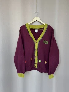 United Colors of Benetton Vintage Cardigan Mens Size L Embroidered Logo Sweater - Picture 1 of 16