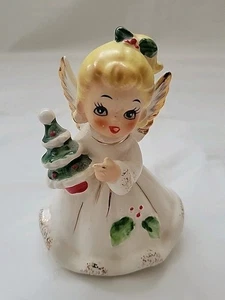 Figura de ángel de Navidad vintage Josef Originals árbol de Navidad Holly Berry - Imagen 1 de 8