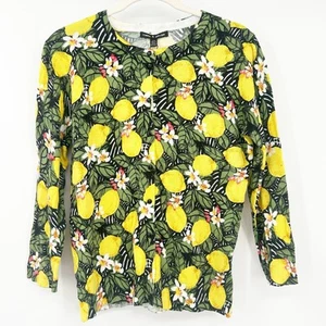 NWT Cable & Gauge Womens Floral Lemon Novelty Print Cardigan Sweater Size M - Picture 1 of 6