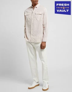 8 Button-Up Shirt Size M Linen Blend Beige Long Sleeve Collared Made in Italy - Picture 1 of 5