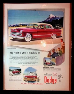 1953 Dodge Coronet V-8 4 Door Sedan Red White Top Mountain Art Vintage Print Ad - Picture 1 of 1