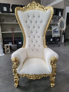 Gold /White Vinyl Throne Chair - Gold Trim - Picture 1 of 1