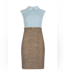 TED BAKER BILANCA COLLARED BABY BLUE & GREY/GOLD TWEED DRESS SIZE 3 UK 12 BNWT - Picture 1 of 7