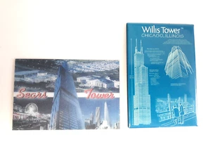Chicago Magnet Lot 2 Sears Tower Willis Tower Chicago Blue 4 Images Before After - Picture 1 of 7