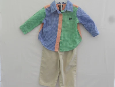 CHAPS Baby Boys 9M Shirt/Pants Set  Khaki Pants/Colored Checked Shirt Was $69.50 - Image 1 of 3