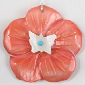 Sterling Coral & Mother of Pearl Flower Butterfly Turquoise Pendant w/ 18" Chain - Picture 1 of 11