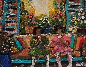 Original Art Painting,Acrylic,8x10,Regina DeVal, Sharing Ice Cream - Picture 1 of 1