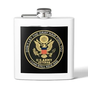 US Army Veteran Drawing Art Flask, 6oz Stainless Steel Hip Flask  - Picture 1 of 21