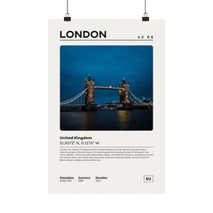 London Poster, Vintage Wall Art Print, Travel Gift Idea, Home Office Decor - Picture 1 of 11