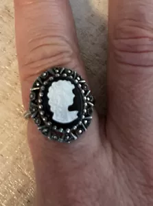 Anello Cammeo Vintage Argento Sterling MMOP Marcasite Tg 8 - Foto 1 di 5
