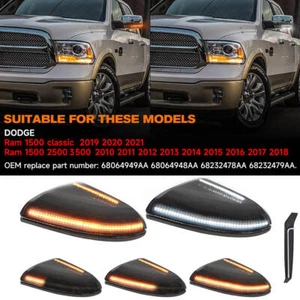 For Dodge RAM 1500-3500 Smoke Switchback Mirror Turn Signal Puddle Light Lamps - Picture 1 of 12