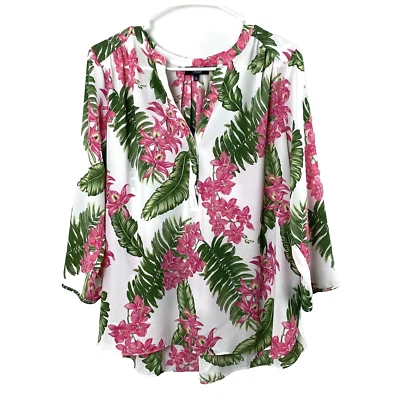 Женская блузка Curves 360 от NYDJ The Perfect с цветочным принтом цвета дикой фуксии большого размера - Изображение 1 из 4
