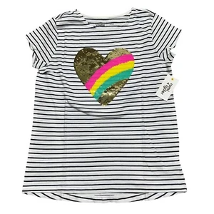 Rumi & Ryder Girl Size L (12-14) White Navy Striped Heart Sequin T-Shirt Top NWT - Picture 1 of 7