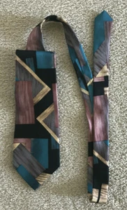 Vtg J.T. Beckett Tie All Silk Abstract Print Aztec 4" Wide Color Block EUC USA - Picture 1 of 5