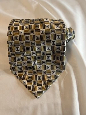 Pierre Cardin Black/Gold/Silver Check 100% Silk Handmade Tie Necktie 57”x4” - Image 1 of 4
