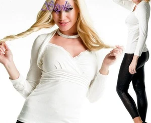 Sexy Miss Women's Long Sleeve Bolero Look Top V Neck Lace 34/36/38 Cream - Picture 1 of 2