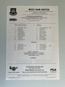West Ham v Fulham Reserves 2002 Teamsheet - Picture 1 of 2