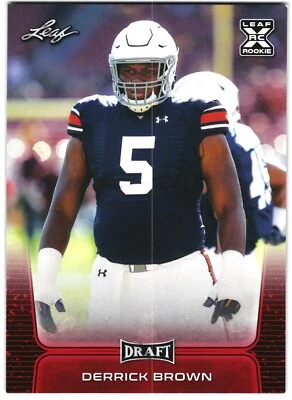2020 Leaf Draft Football Derrick Brown Rookie Red Auburn Tigers #28 - Image 1 of 2