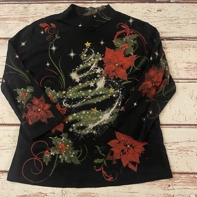 Jess and Jane Top Mujer Grande Árbol de Navidad Poinsettia Adornado Vacaciones Foto 1 de 4