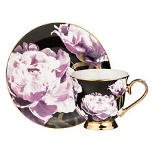 Ashdene Dark Florals Peony Drinking Cup & Saucer Tea Set 180ml Bone China