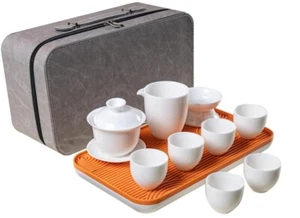Chinesisches Gongfu Teeservice, asiatische Erwachsene weiße Keramik Teeservice, 6 Tassen - Bild 1 von 8