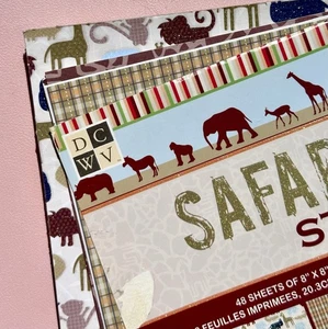 DCWV Printed Card Stack 8”x 8” Safari Kids - animal prints lions giraffes hippos - Picture 1 of 20