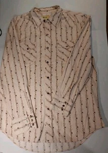 Camisa BDG Western Hombres L Beige Brn Rosas Perla Cuello Punto a Presión Vaquero Retro - Imagen 1 de 8