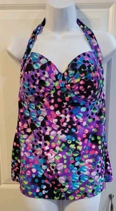 Smart & Sexy SwimSuit Womens 40D XL Tankini Dots Underwire Padded Multicolor - Picture 1 of 11
