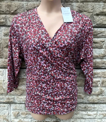 New Tags Ladies M&Co Pink Mix  Long Sleeve Jersey Wrap Style Blouse Top UK 22/24 - Image 1 of 4