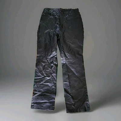 Calça de couro preta real New York & Co. tamanho 14 clássica motocicleta rock & roll nova - Imagem 1 de 4